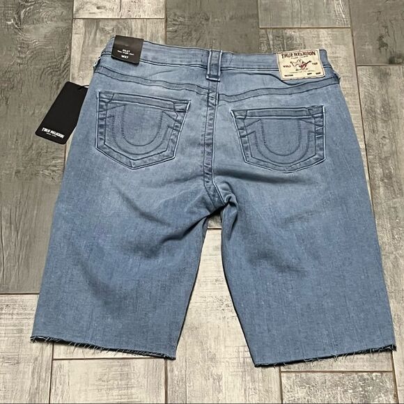 True Religion Riley Cut Off Bermuda Denim Long Jean Shorts Jort 27 4 - Picture 4 of 8